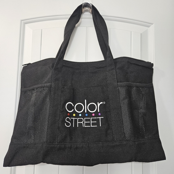Color Street Handbags - Color Street Black Canvas Tote Bag With Zipper Closure & 3 Outside Pockets